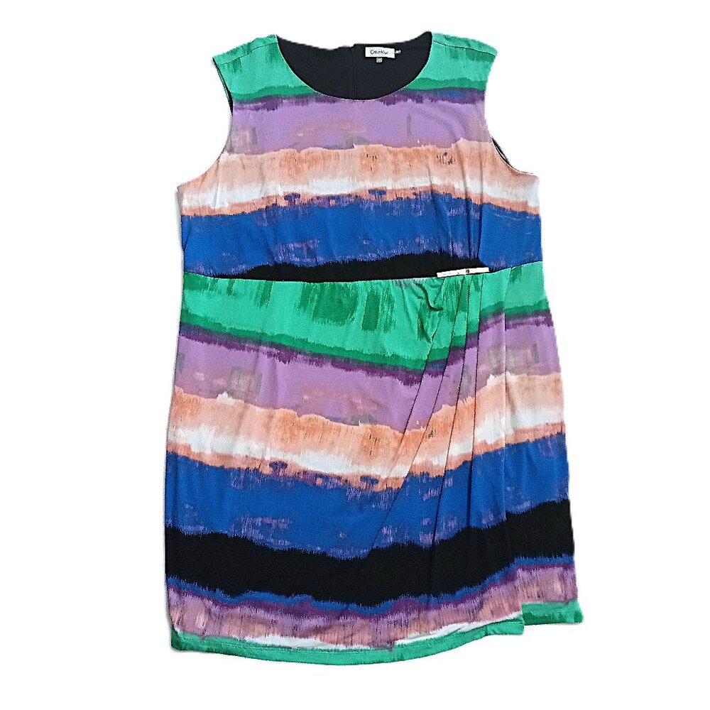 CALVIN KLEIN Women's Rainbow Faux Wrap Sleeveless Shift Dress. Plus Size 3X